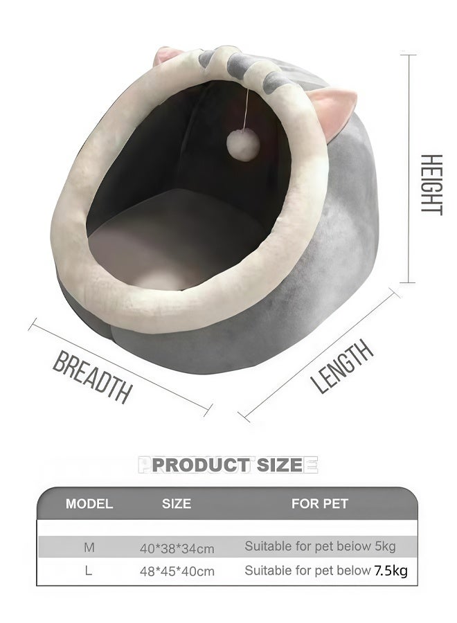 سرير كهف للقطط المنزلية قابل للغسل في الغسالة سرير للحيوانات الأليفة للقطط المتوسطة والكلاب الصغيرة قاعدة غير قابلة للانزلاق مقاومة للماء سرير كهف شبه مغلق مع كرة فخمة مساحة كبيرة للقطط للنوم سرير مغطى ناعم ومريح - Image 2